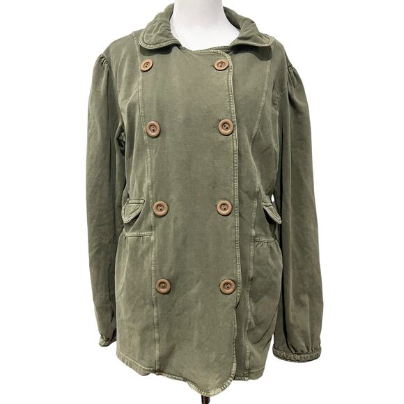 Ojai Women’s Jacket Green Peacoat Double Breasted Buttons Cotton Made India XL - Picture 1 of 9